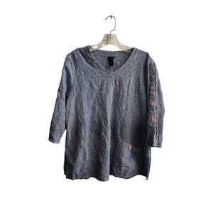Focus Casual Life Small Women's Blue Floral Embroidery Pink‎ Button Long Sleeve